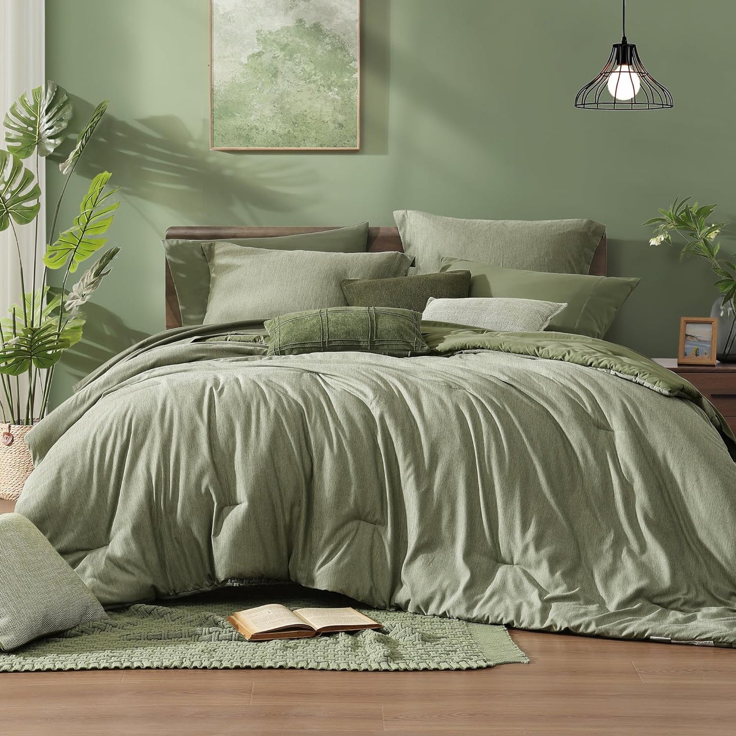Monbix Twin XL Comforter Set Sage Green for All Seasons