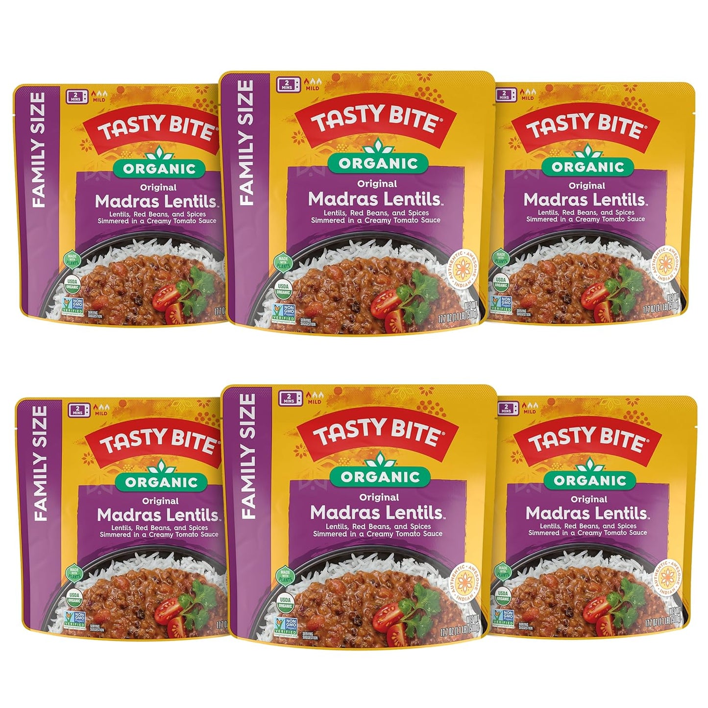 Tasty Bite Family Size Madras Lentils - Authentic Indian Meal