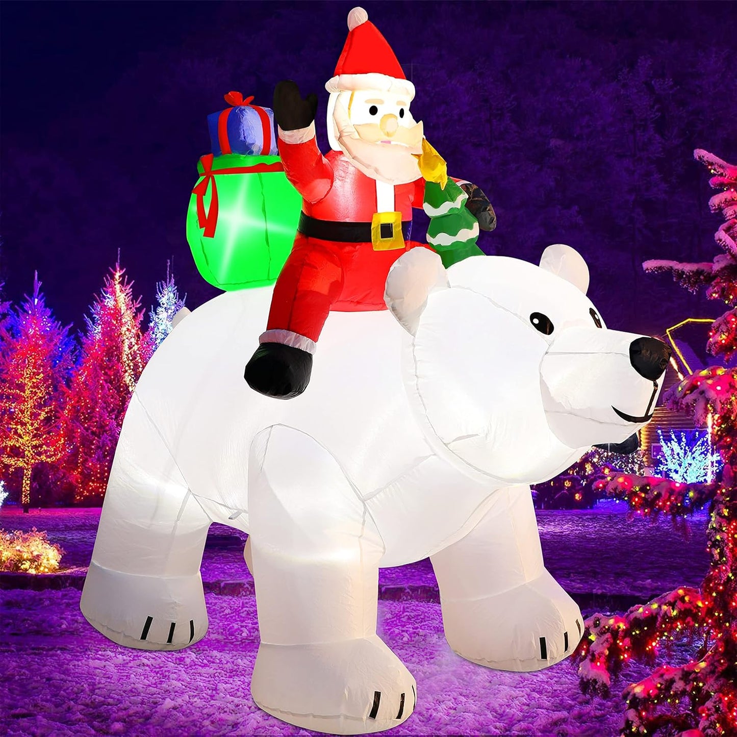 6 Foot Tall Christmas Inflatable Santa Claus on Polar Bear