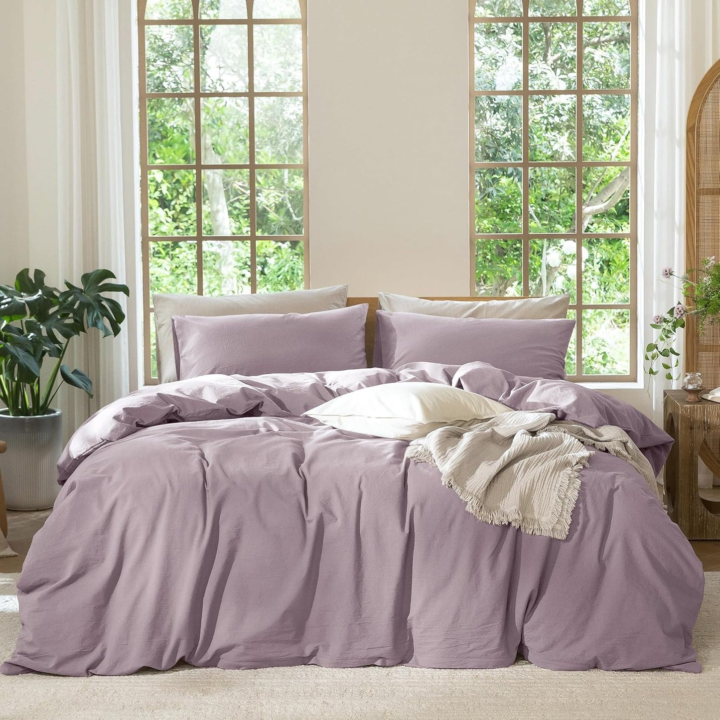 MooMee Bedding Duvet Cover Set in Taro Purple for King Size