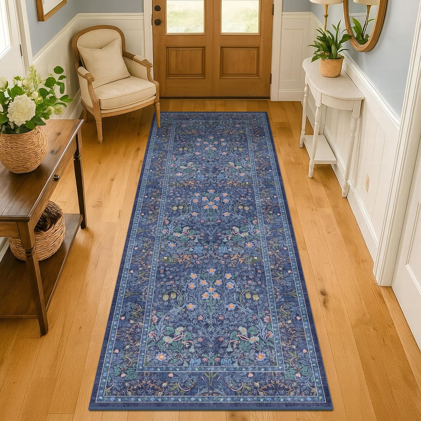 Dark Blue 2ft 6in x 8ft Runners for Hallways Non Slip Rug