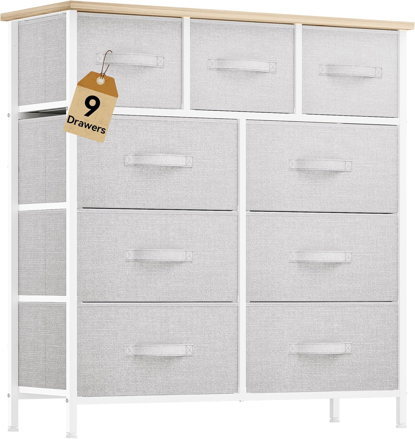 DWVO 9 Drawer Dresser - Light Gray Fabric Storage Tower