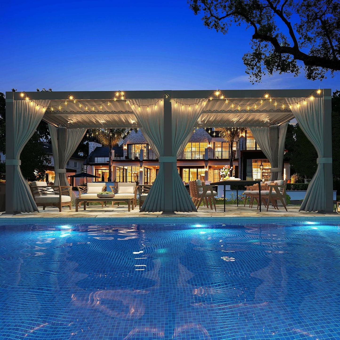 Louvered Pergola 10x20 Ft Aluminum Outdoor Structure with Roof