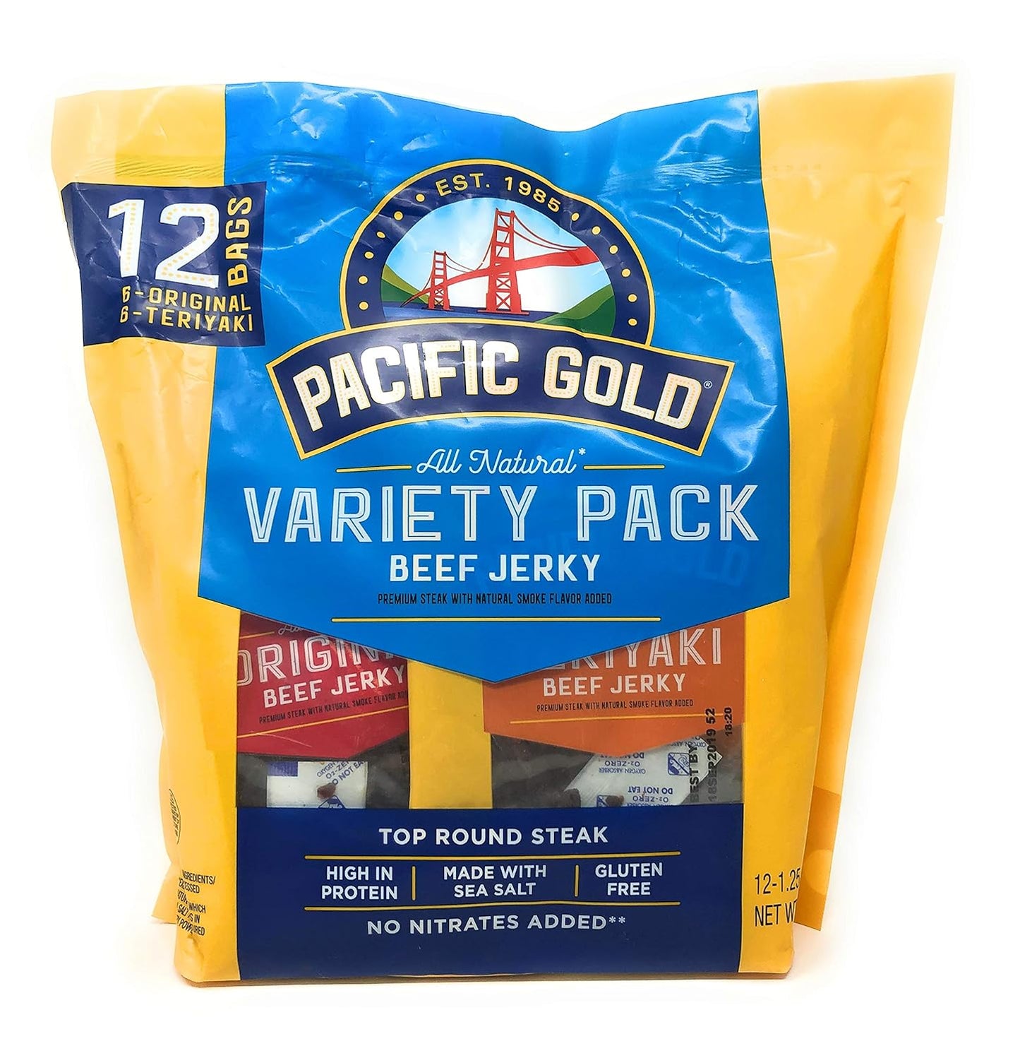 Pacific Gold Beef Jerky Original & Teriyaki 24 Count Snack Pack