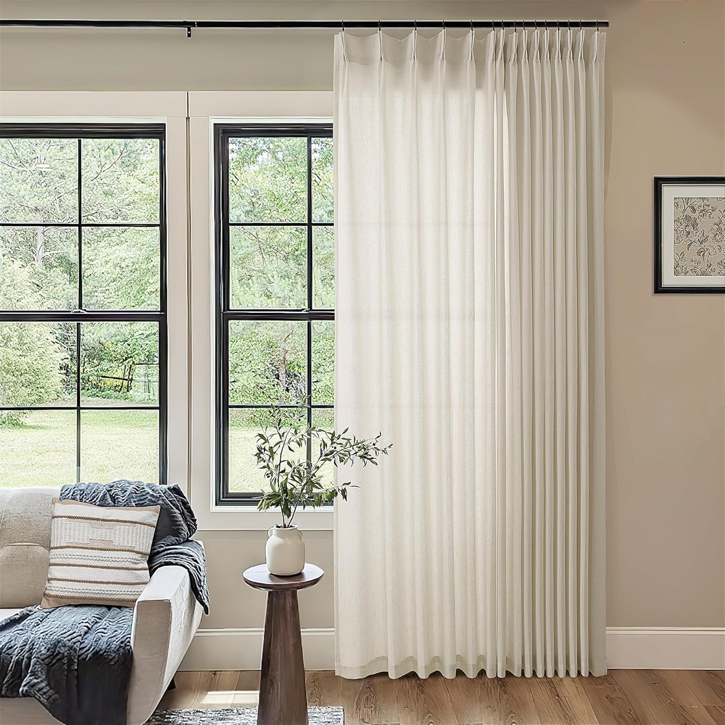 Oatmeal Pinch Pleated Linen Curtains for Elegant Living Spaces
