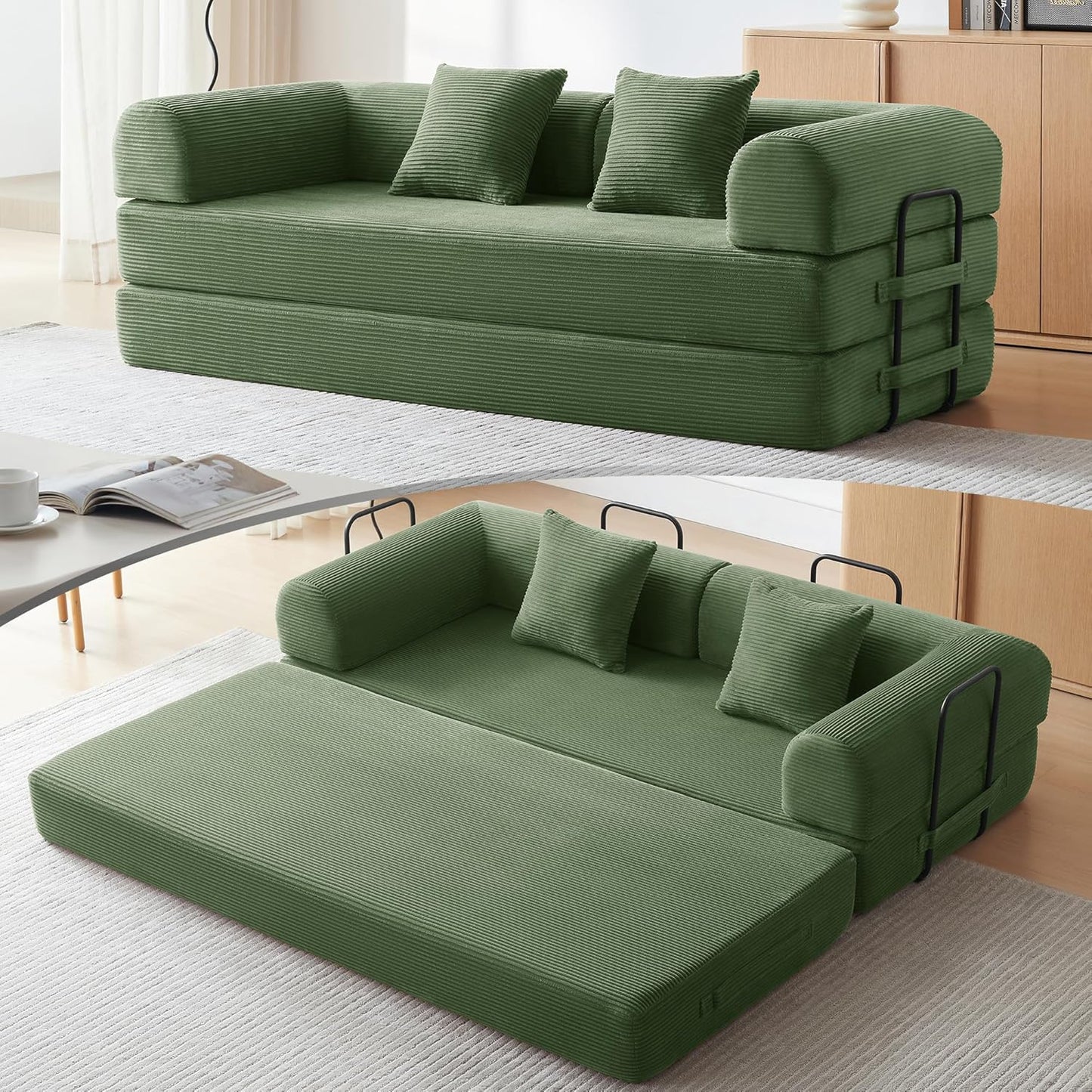 Convertible Floor Sofa Bed with Fixed-Shape Frame for Comfort