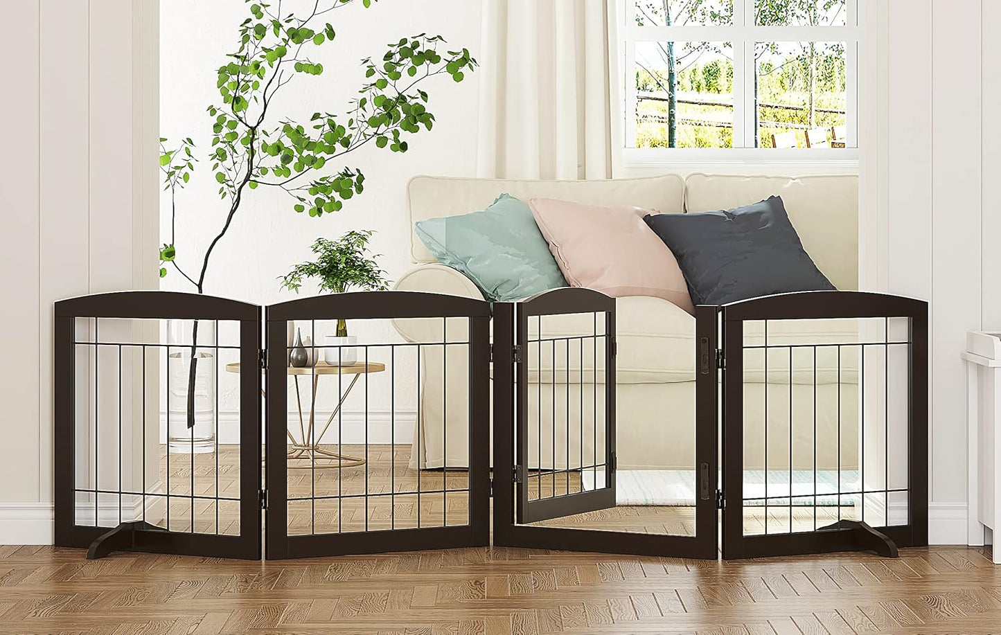 PAWLAND Freestanding Dog Gate | 80 Wide | Walk Through Door