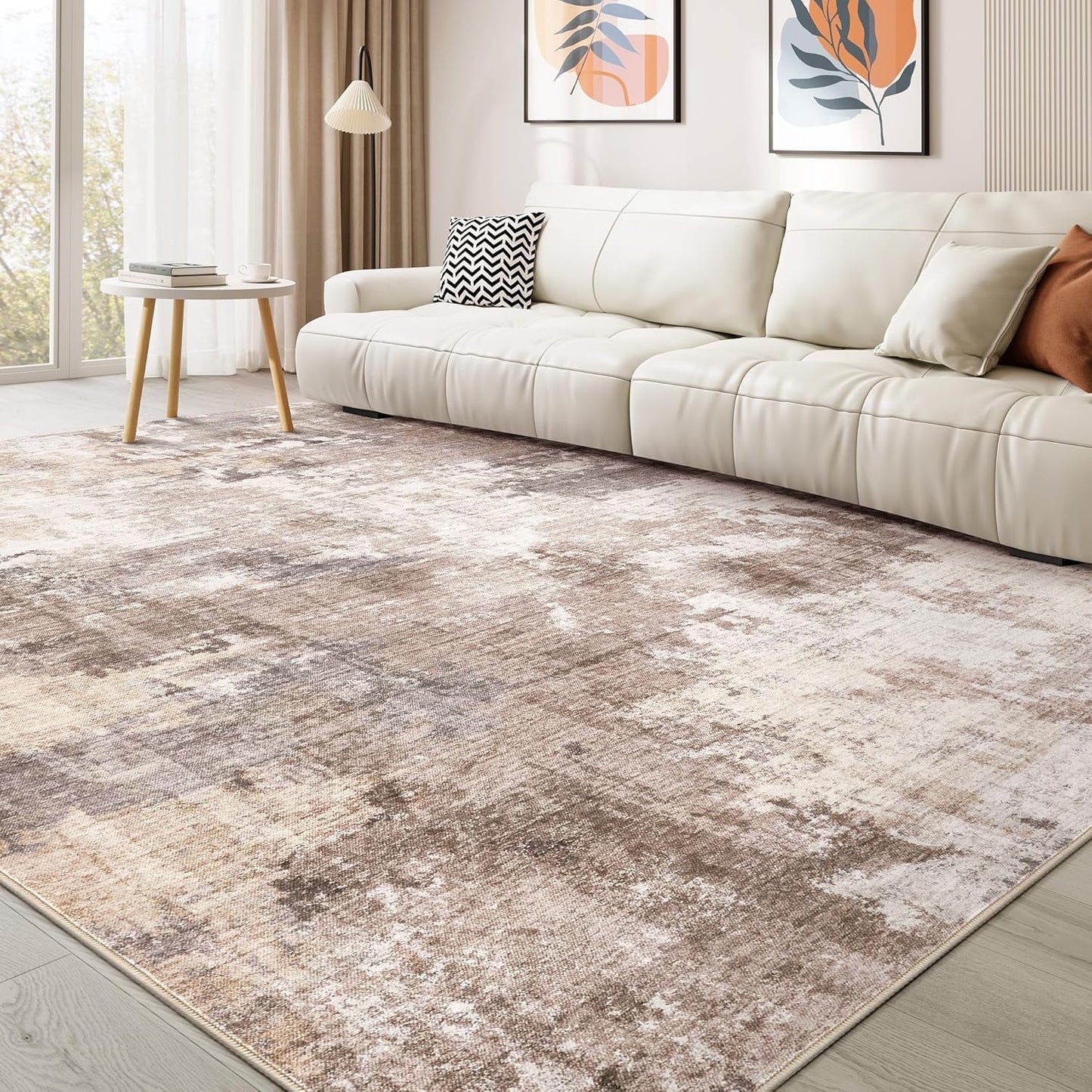 Washable 9x12 Area Rug for Living Room - Modern Abstract Design
