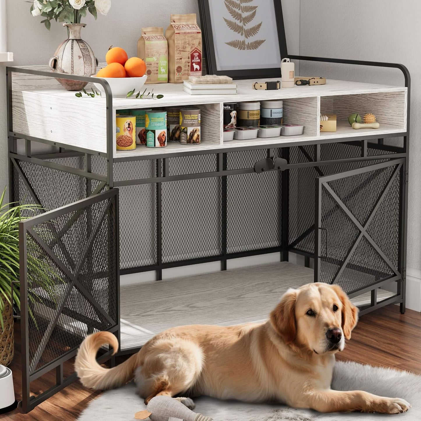 Stylish Dog Crate Furniture with Storage for Large Breeds