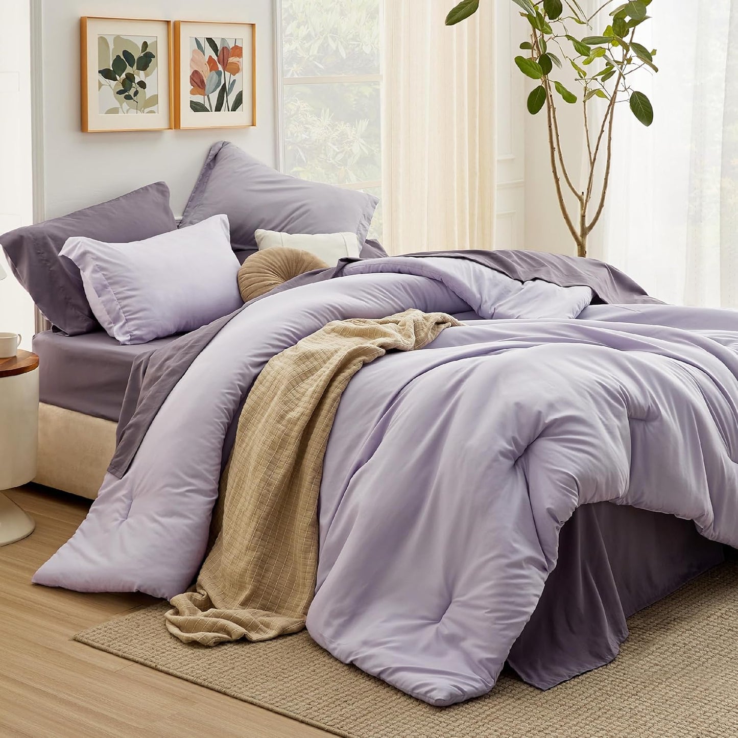 Bedsure Queen Comforter Set - 7 Pieces Lavender Bedding Set