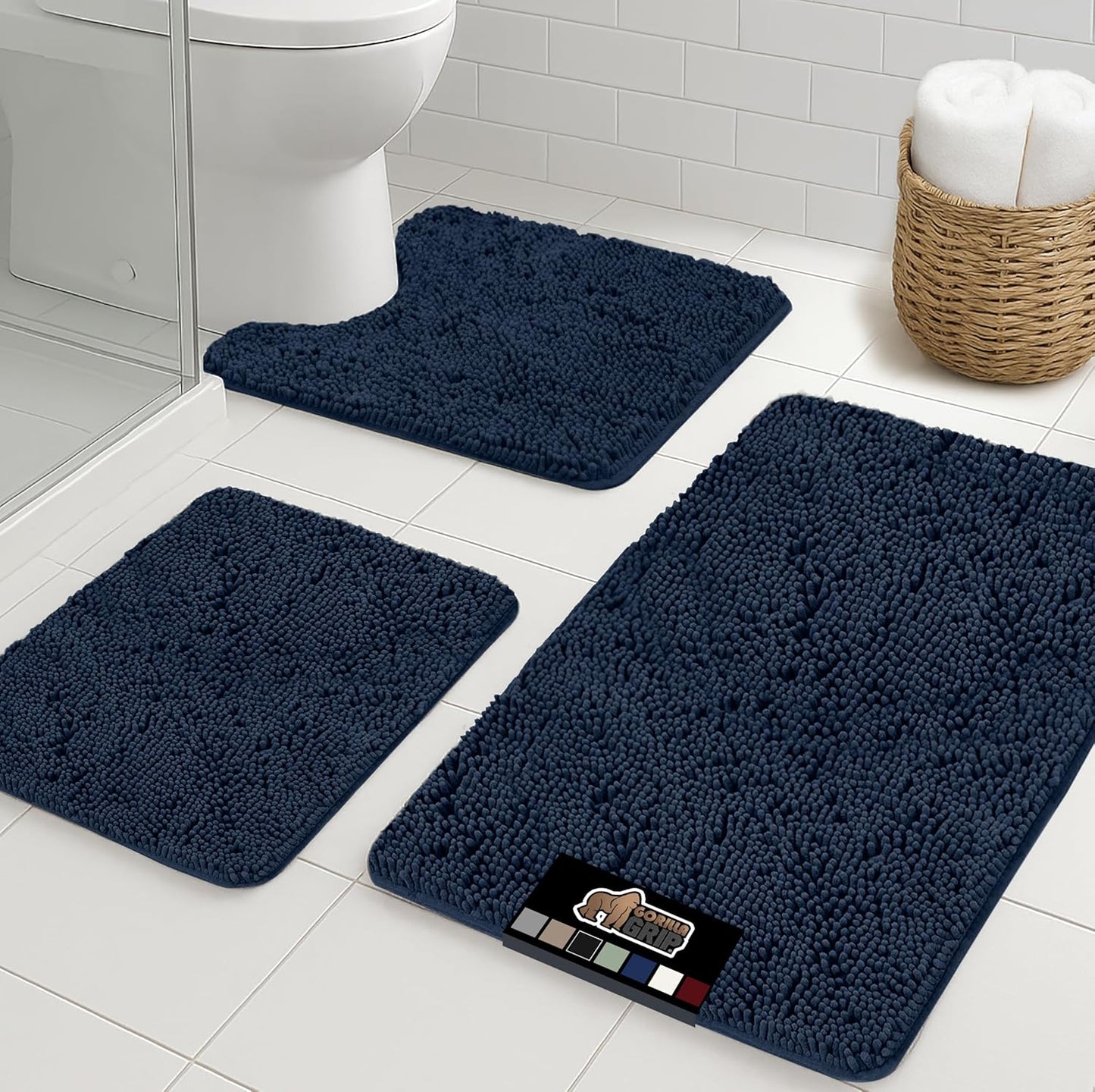 GORILLA GRIP Bathroom Rug Sets 3 Piece Plush Chenille Mats