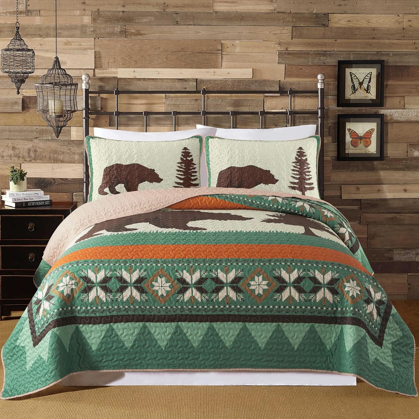 Rustic Bear Quilt Set - Queen Size with Shams