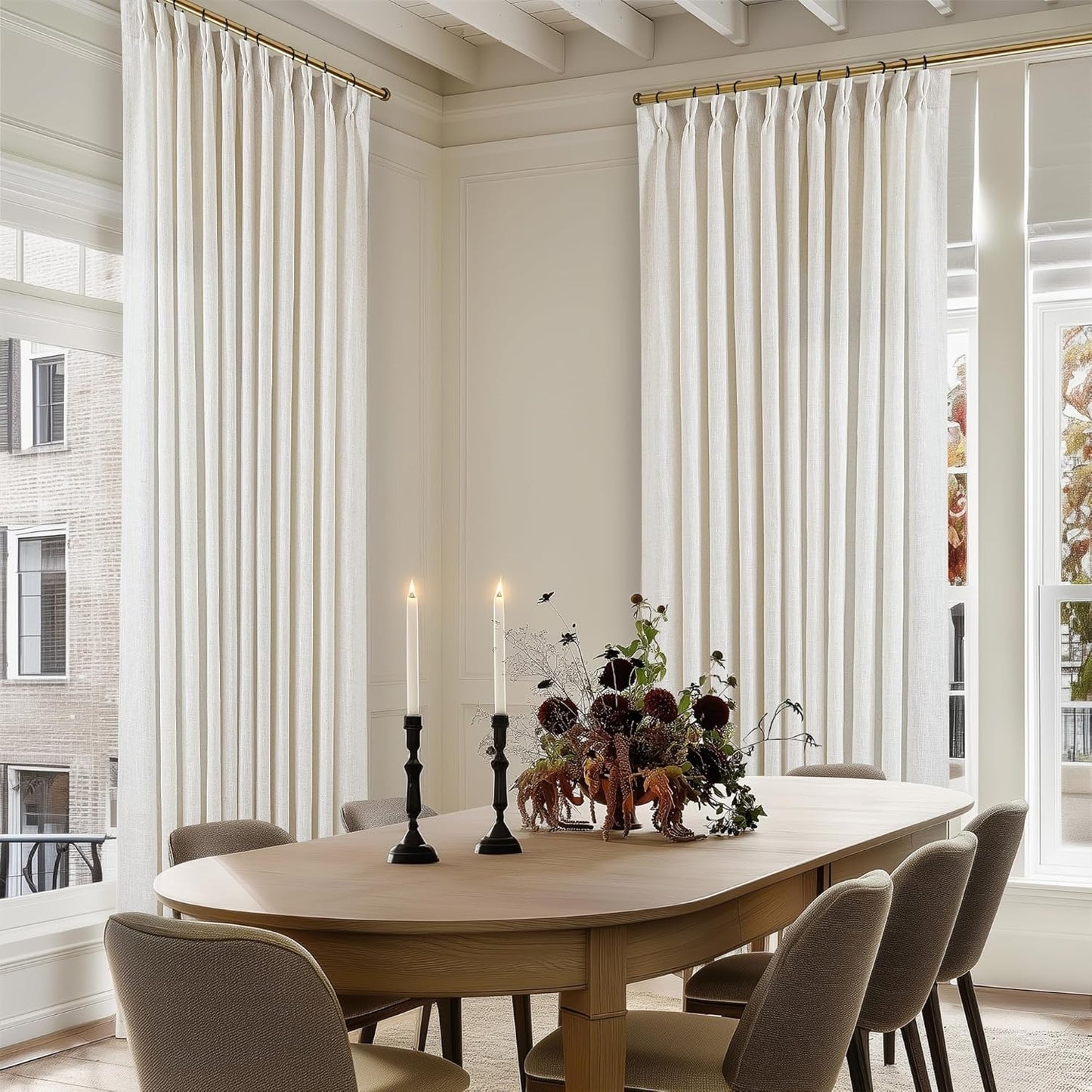 102 Inch Long Curtains Extra Wide Pinch Pleat Linen for Living Room