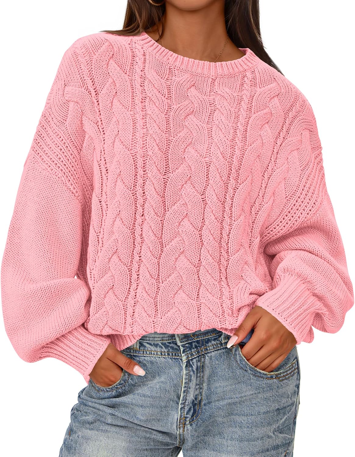 BTFBM Fall Sweaters for Women 2025 Cozy Cable Knit Pullover
