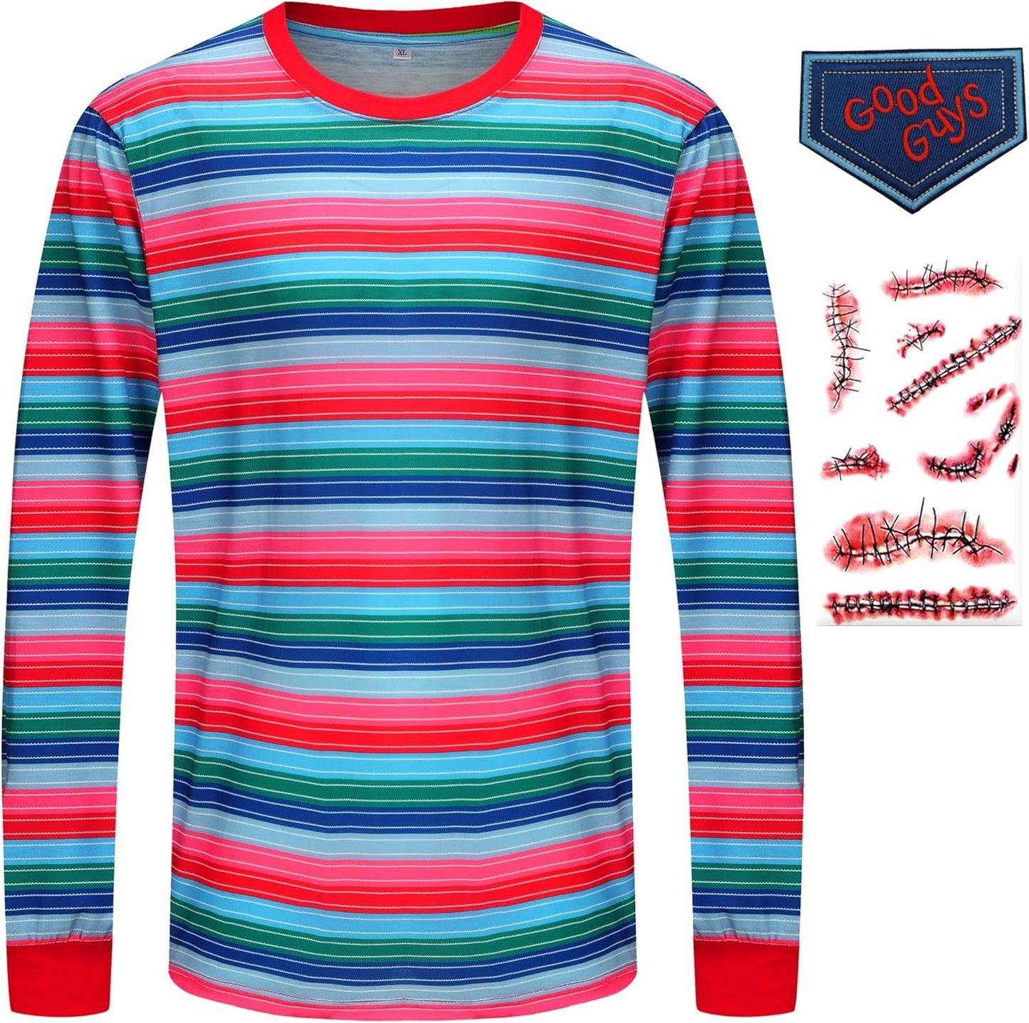 Halloween Costume for Men Horror Rainbow Striped Tee Shirt