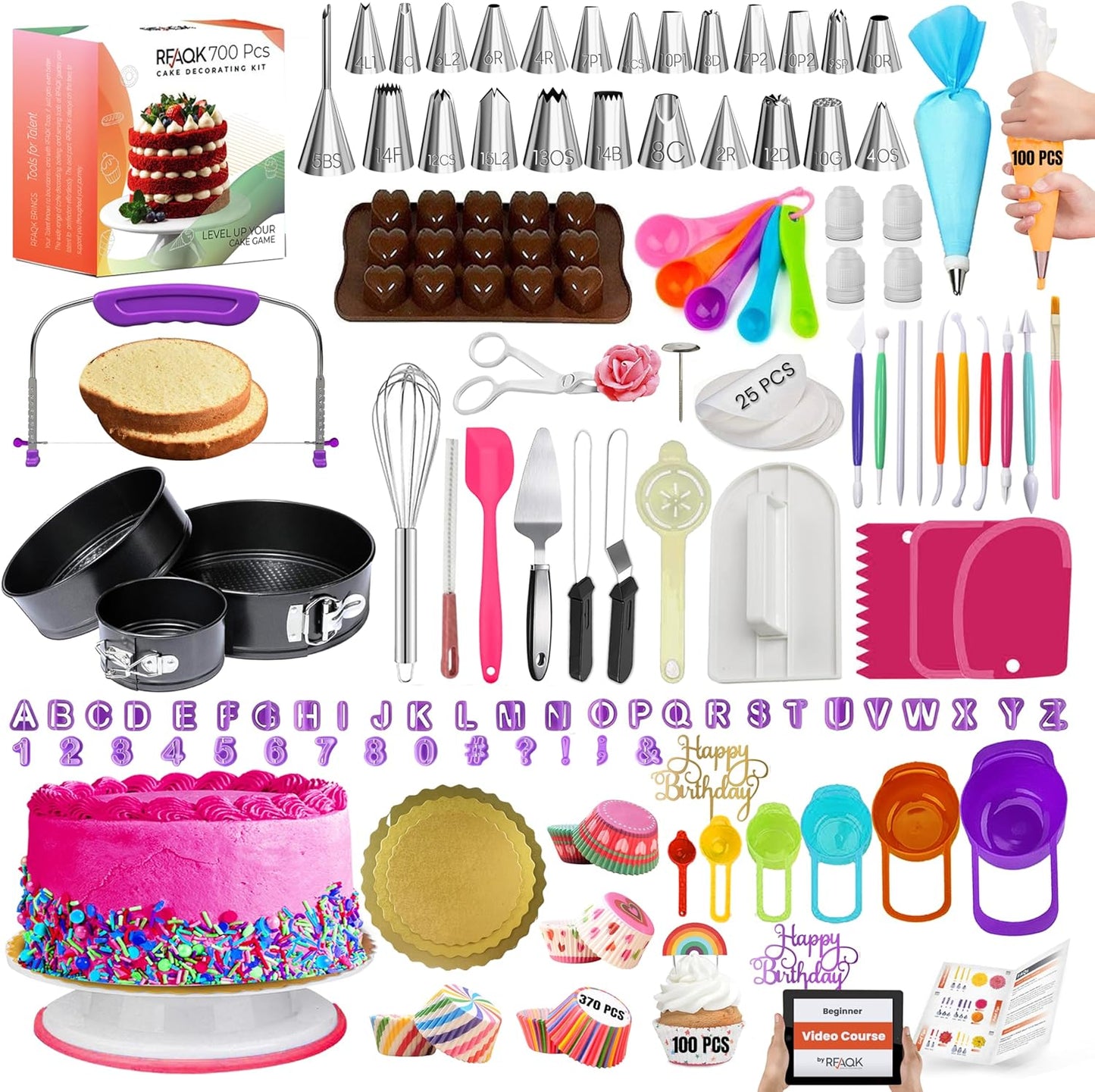 700PCs Cake Decorating Kit with Turntable and Baking Supplies