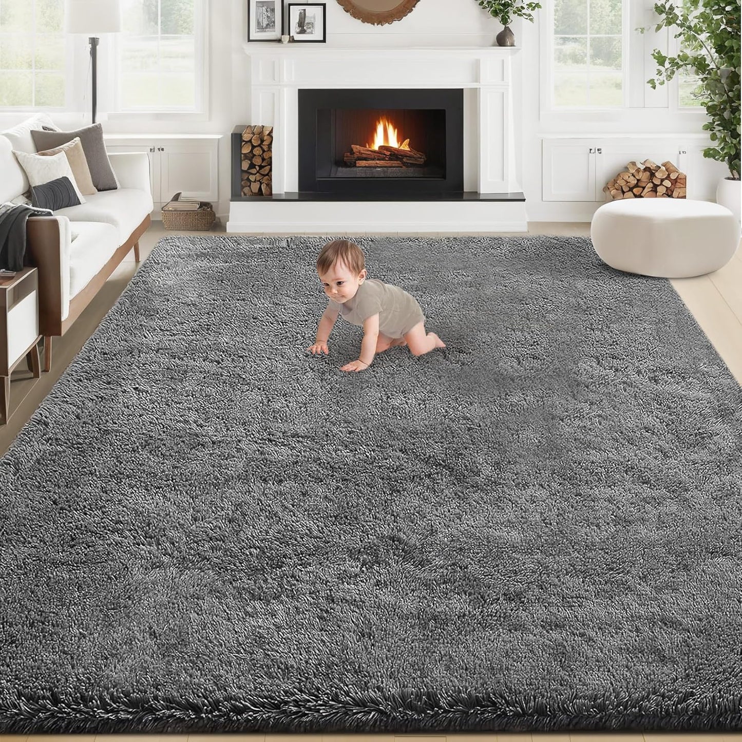 8x10 Area Rug: Fluffy Shag Soft Washable Plush Carpet for Kids