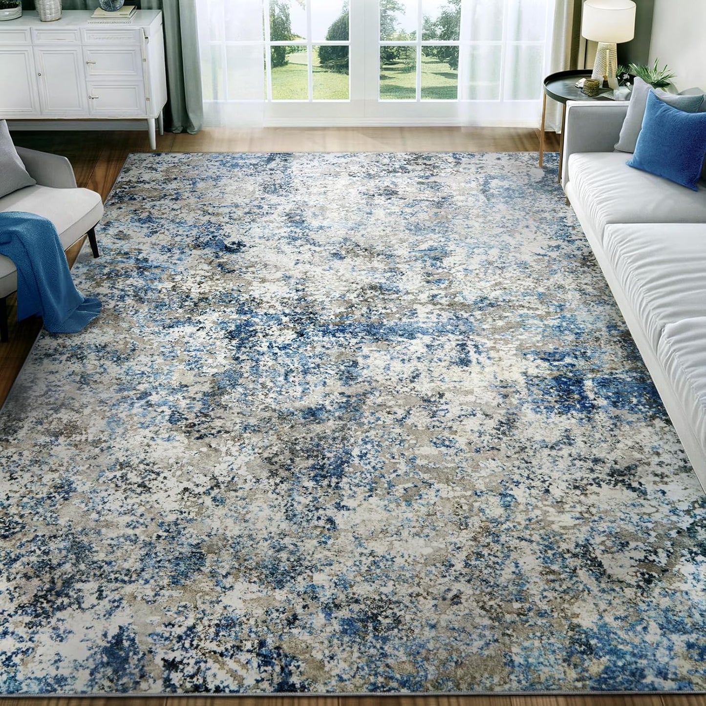Washable Area Rug for Living Room: Soft 5x7 Modern Abstract Design