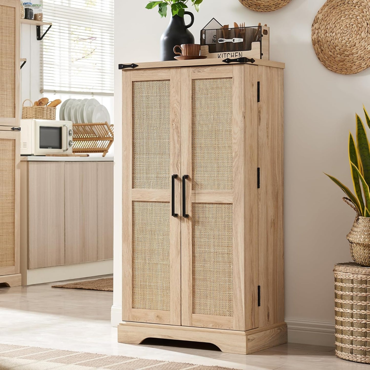 47 Kitchen Pantry with Rattan Doors for Stylish Storage Solutions