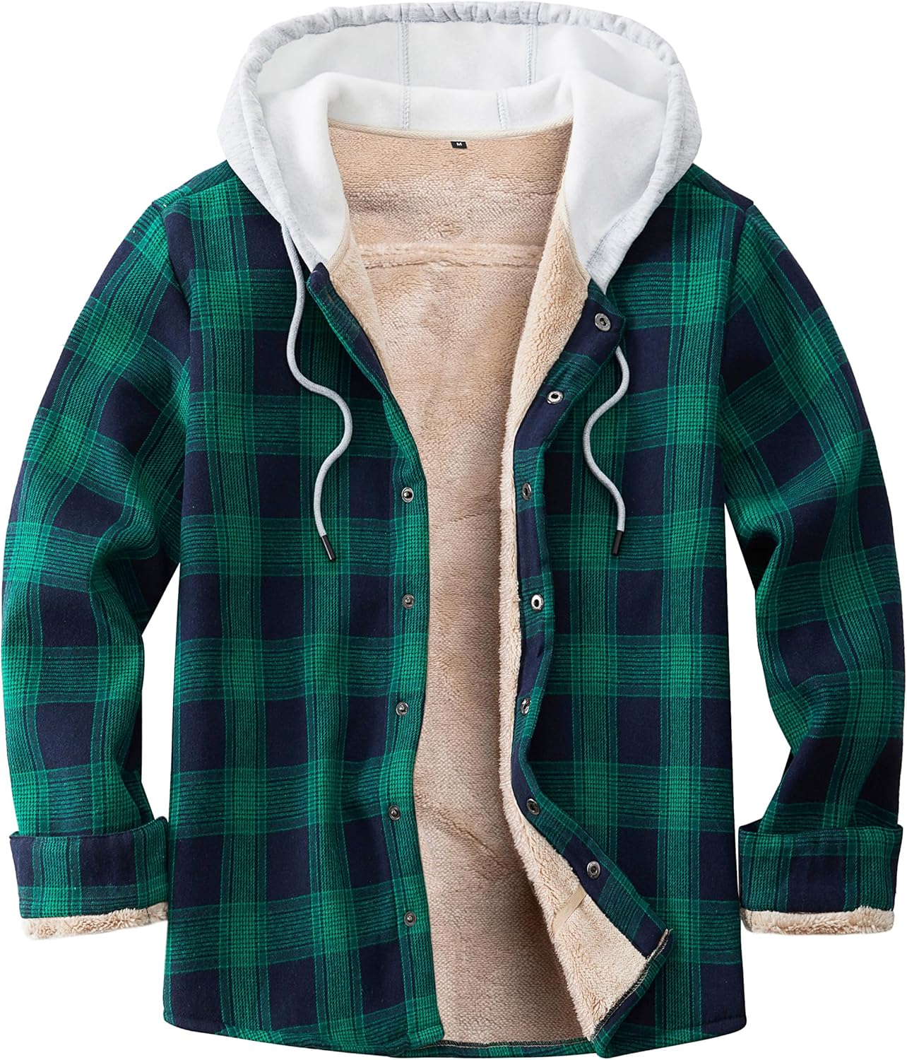 Men's Cotton Plaid Long Sleeve Flannel Shirt with Hood