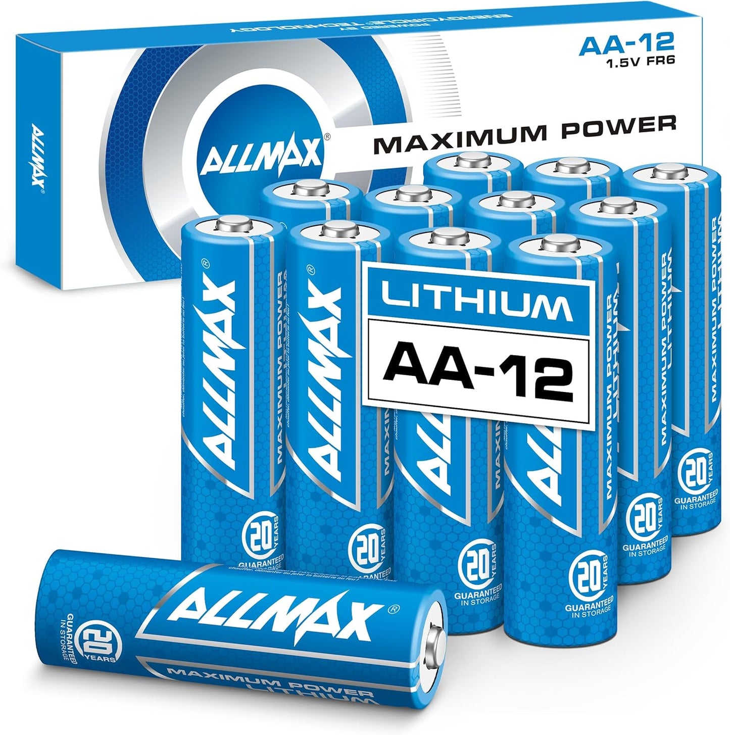 12-Pack Allmax AA Lithium Batteries - 20Yr Shelf Life