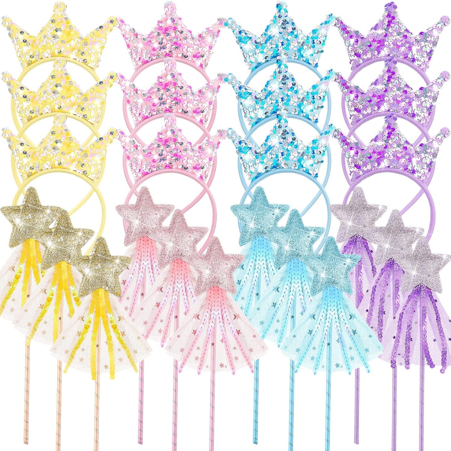 48 Pcs Princess Party Favors with Wands and Crown Headbands