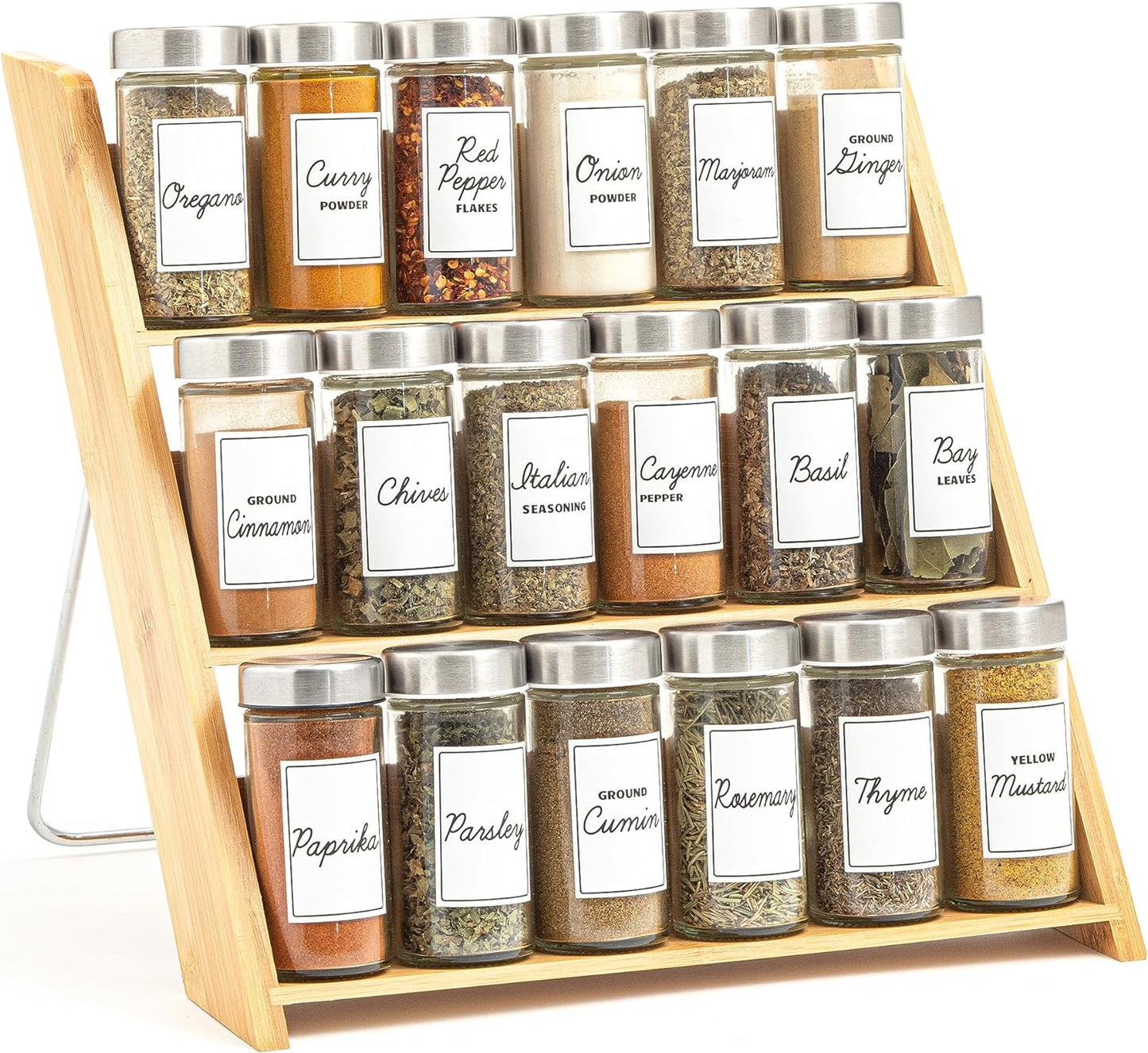 Orii 18 Jar Bamboo Compact Spice Organizer for Kitchen Use