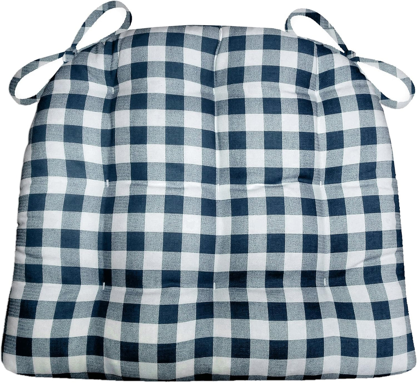 Classic Check Navy Blue Dining Chair Pad with Ties for Comfort