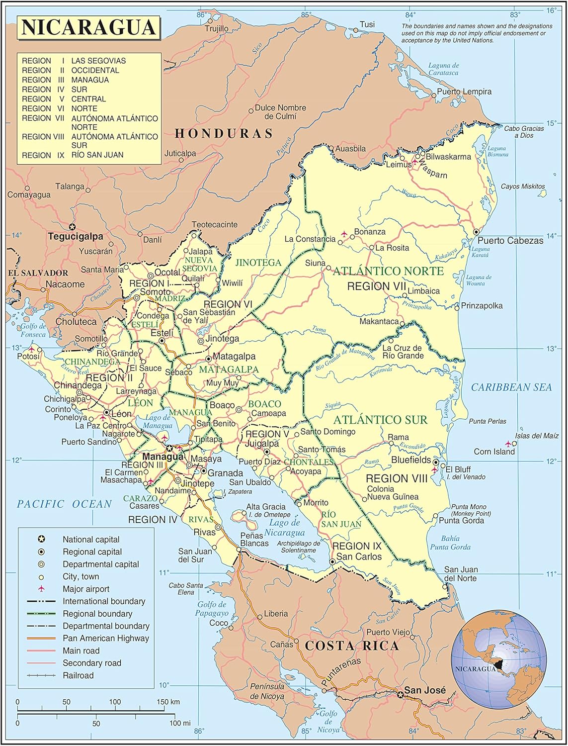 Nicaragua Detailed Map: Large 24x31 Laminated Poster