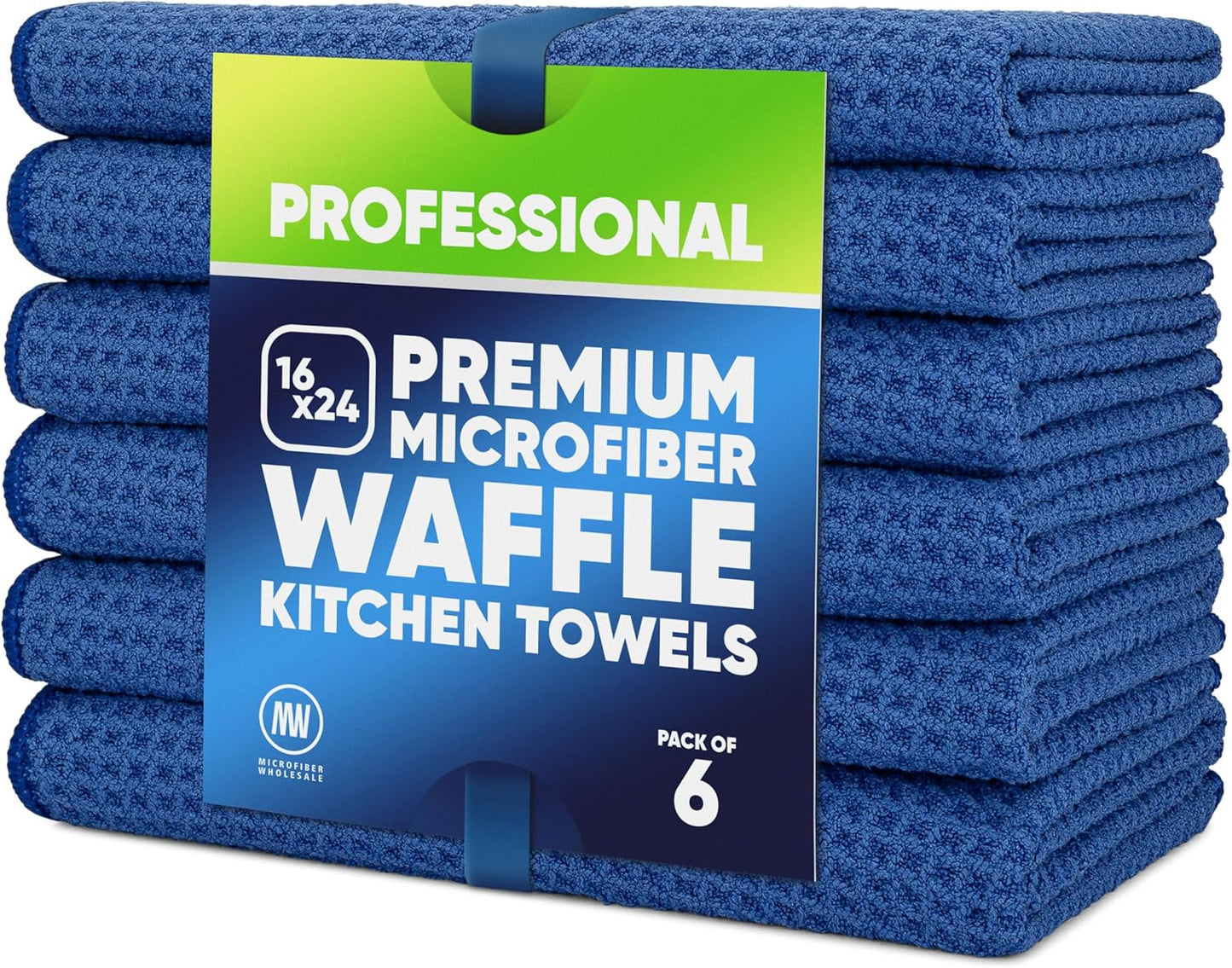 Absorbent Microfiber Towels - No Lint | 6 Pack | Blue | 16 x 24 in.
