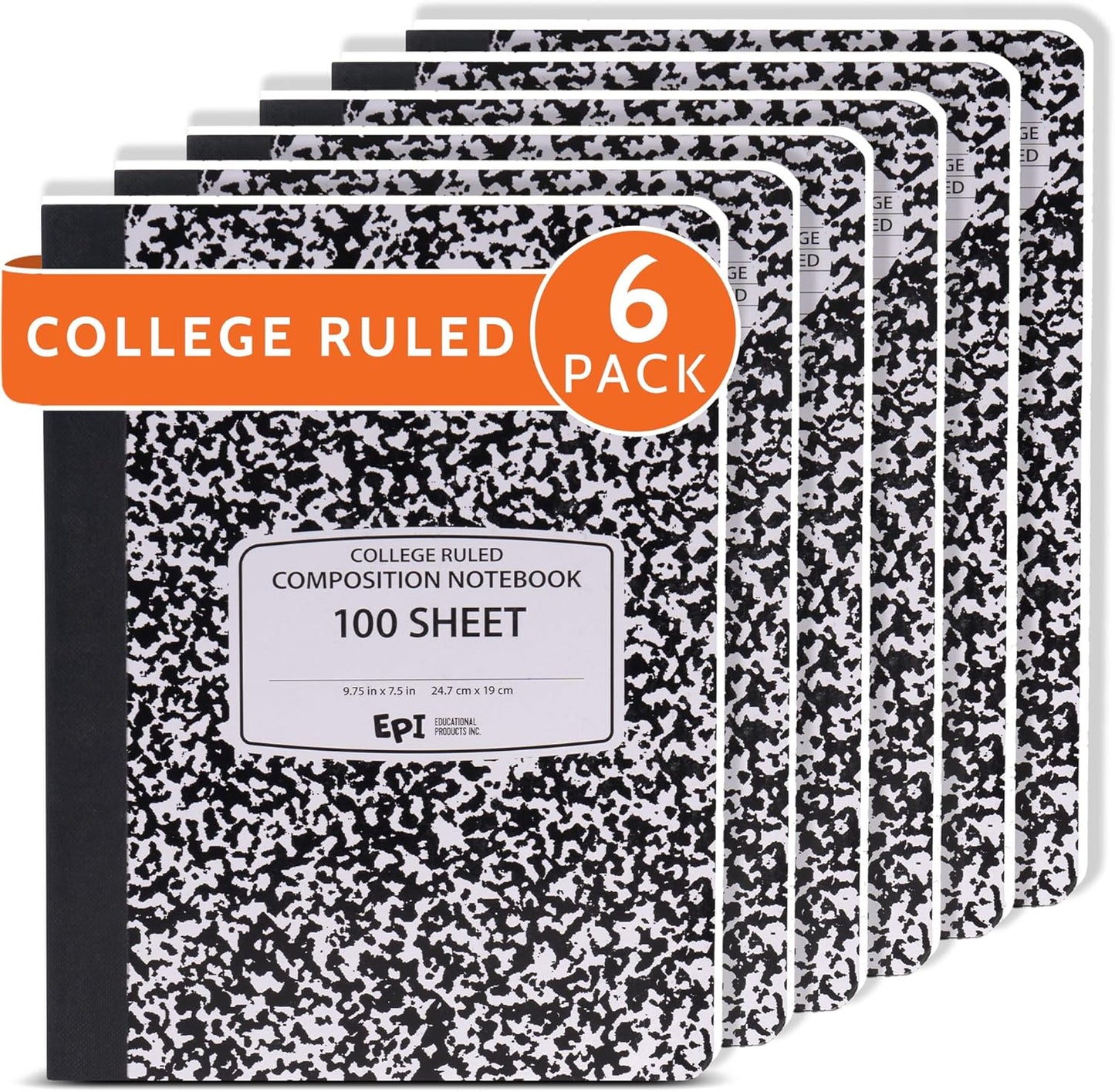 Six Pack Marble Composition Notebooks | College Ruled, Sturdy Binding