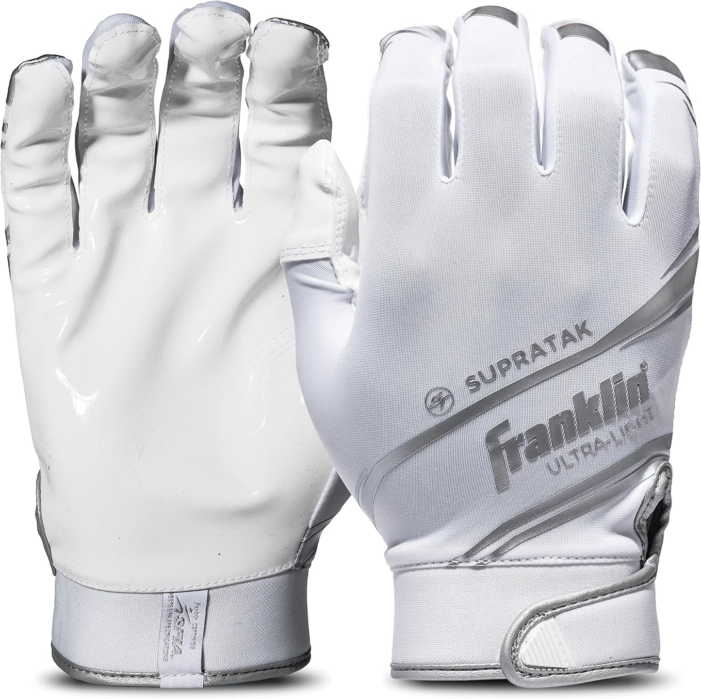 Enhanced Grip Adult Football Gloves - White/Chrome - Large