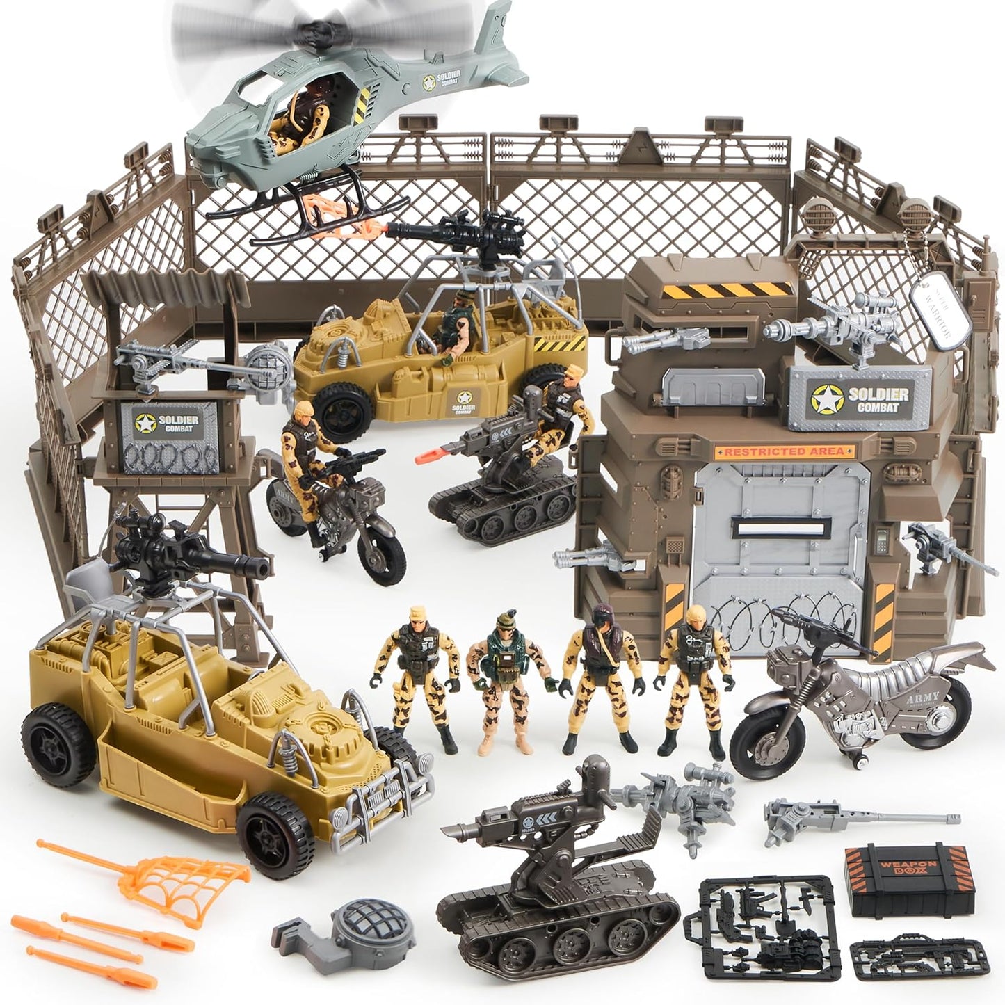 Military Base Toys Set with Army Vehicles and Action Figures