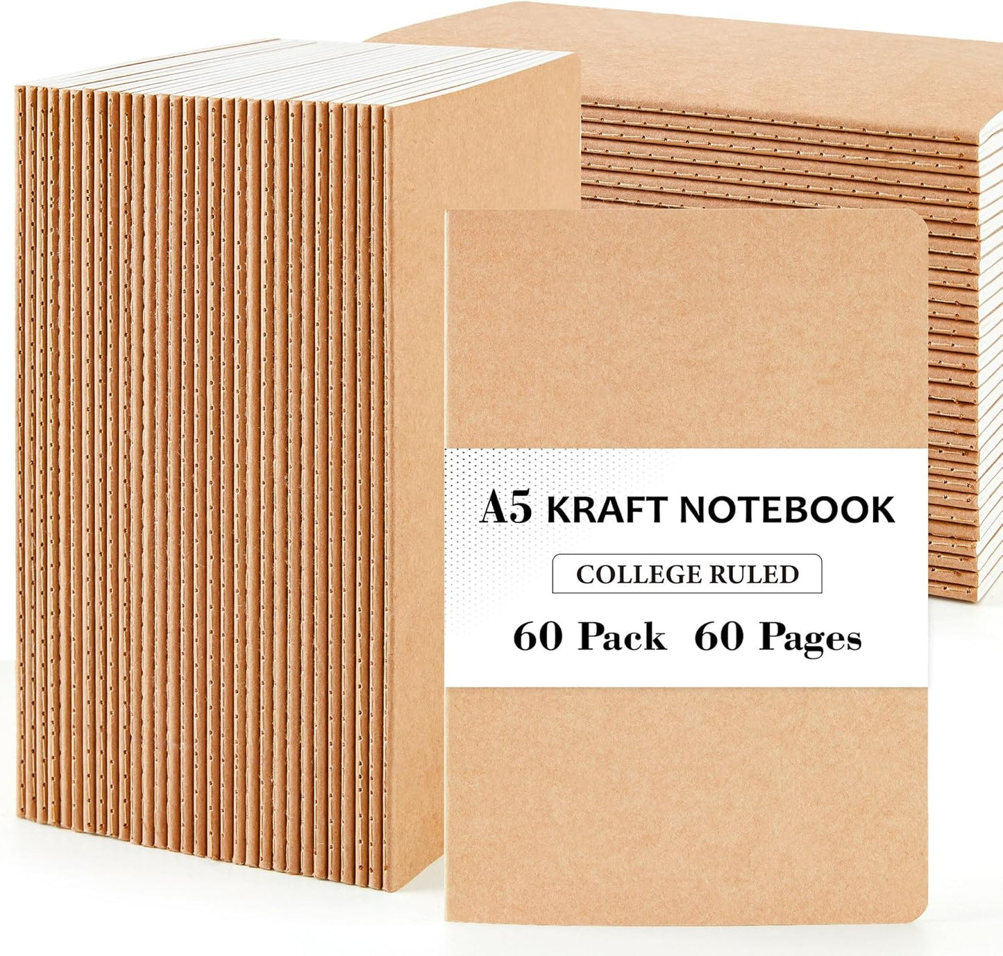 Feela 60 Pack Kraft Notebooks for Travel Journals and Memos