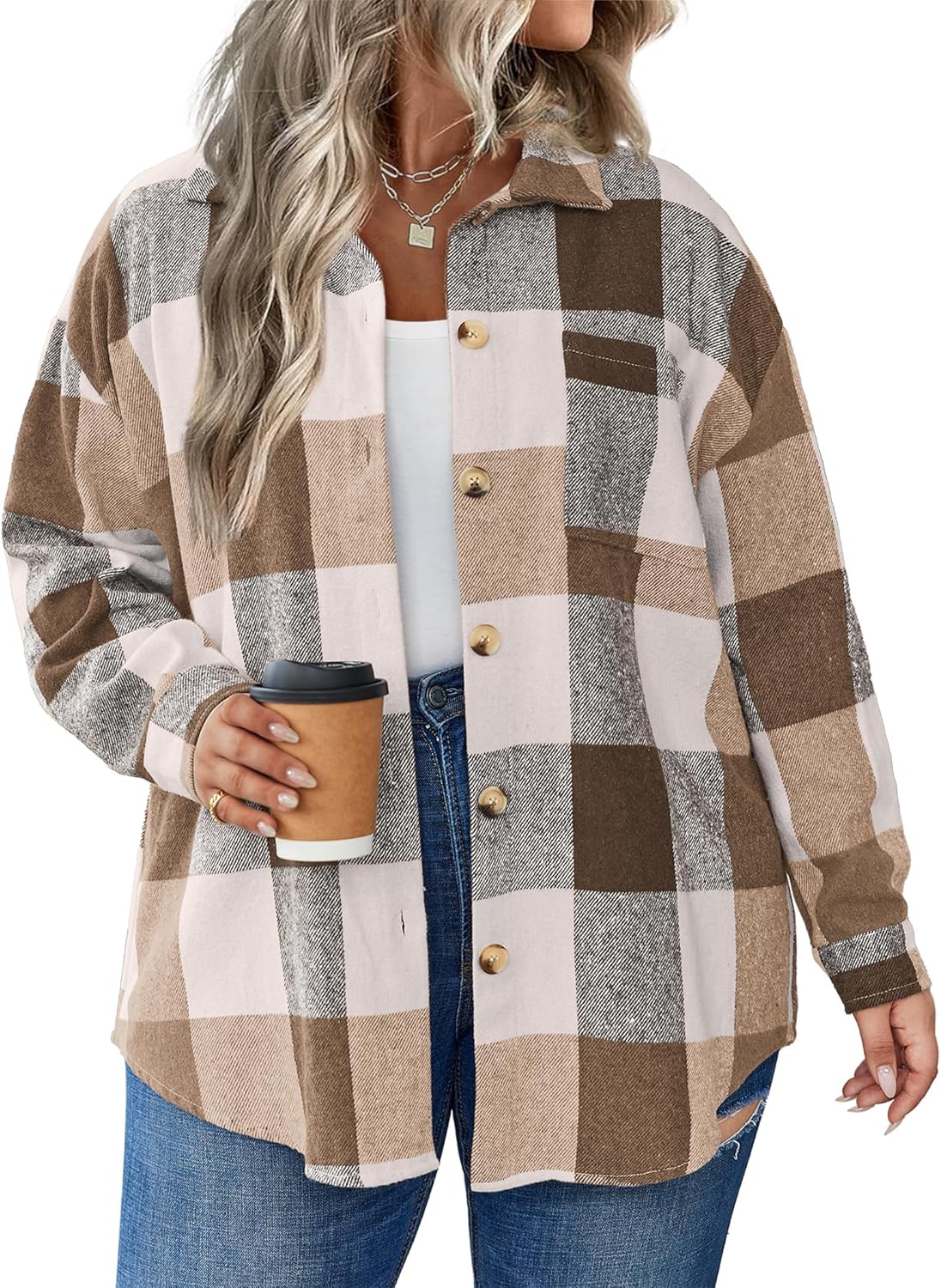 Plus Size Plaid Shacket for Women - Stylish and Comfortable