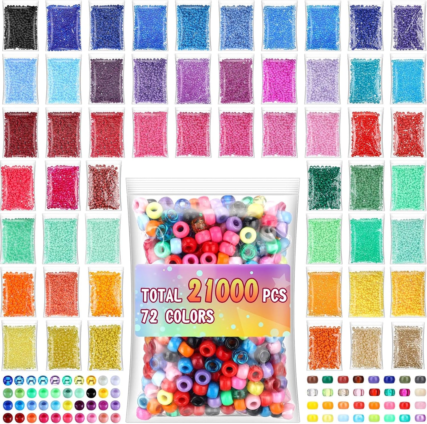 21000 Pcs Pony Beads Bulk for Colorful DIY Jewelry Crafts