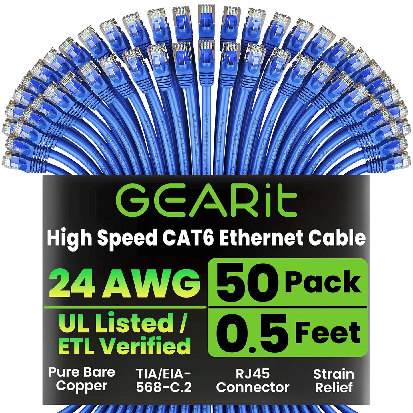 GEARit Cat 6 Ethernet Cable Pack - 50-Pack 0.5 ft Cables