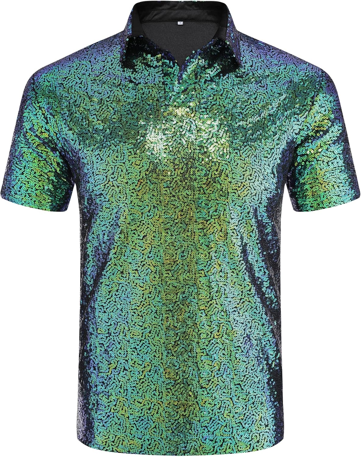 URRU Men's Relaxed Short Sleeve Sequin Polo Shirt for Parties