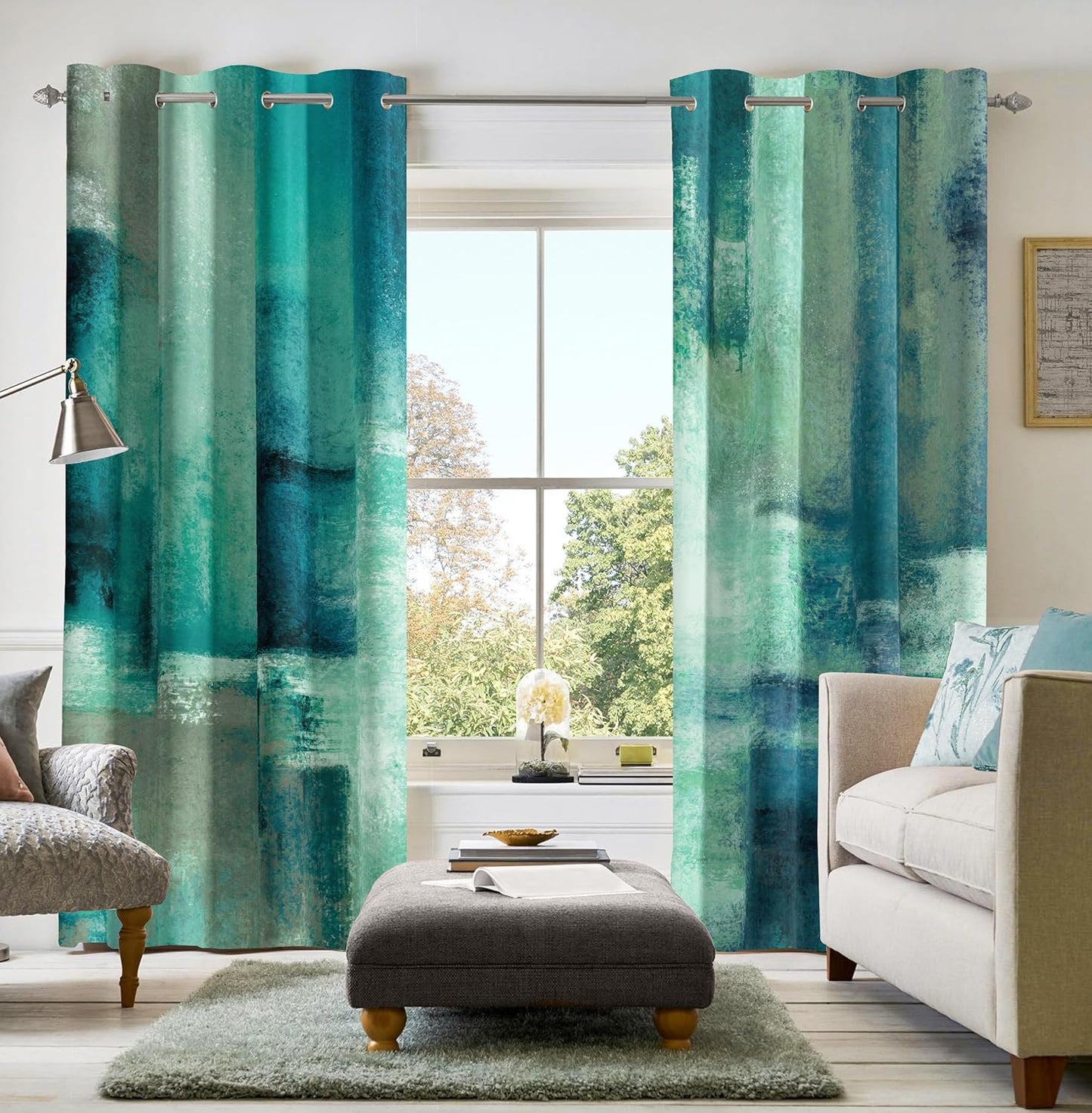 Teal Curtains 2 Panels Abstract Rust Room Darkening Grommet