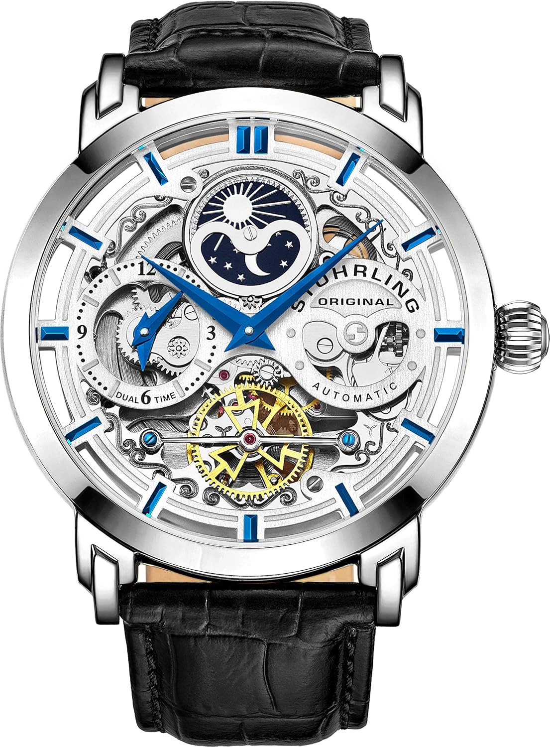 Stuhrling Black Leather Men's Automatic Watch