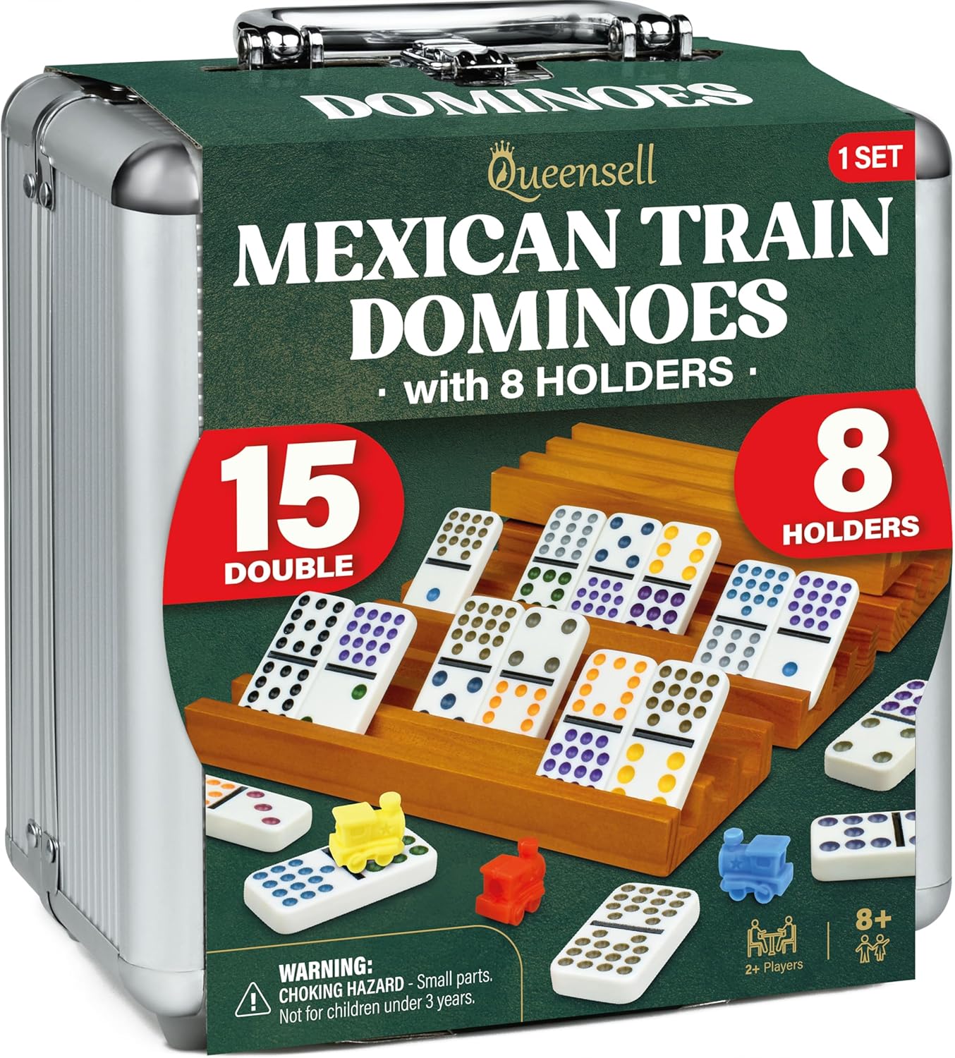 Mexican Train Dominoes Set Double 15 with 8 Holders for Fun
