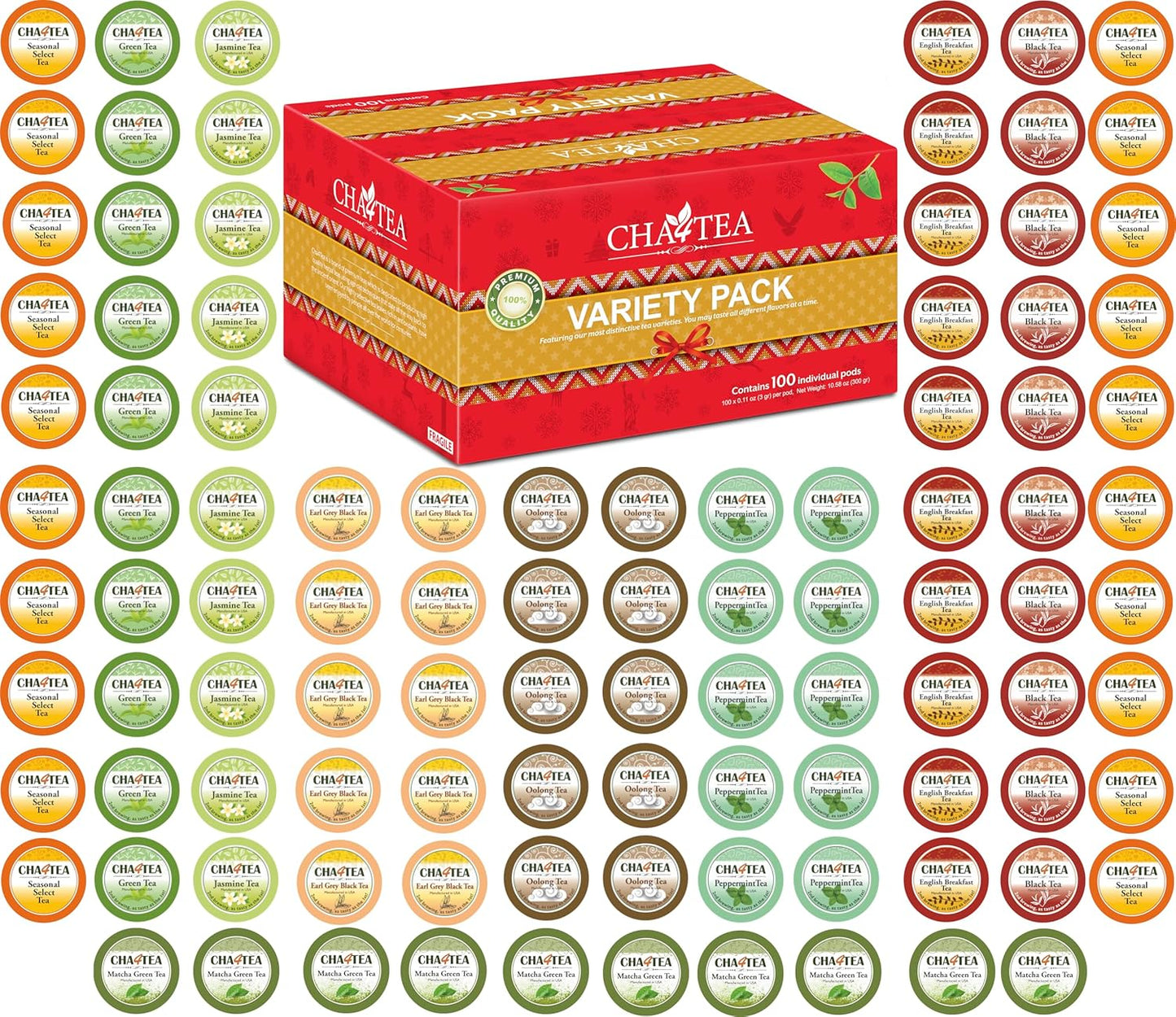 Cha4TEA 100-Count Variety Pack Tea for Keurig Brewers