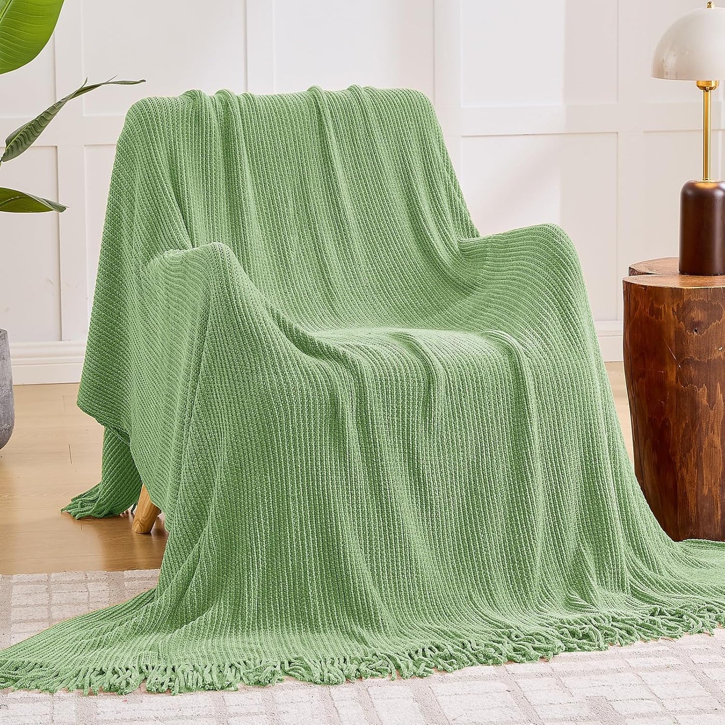 Basil Throw Blanket for Couch Bed - Cozy Chunky Chenille Gift