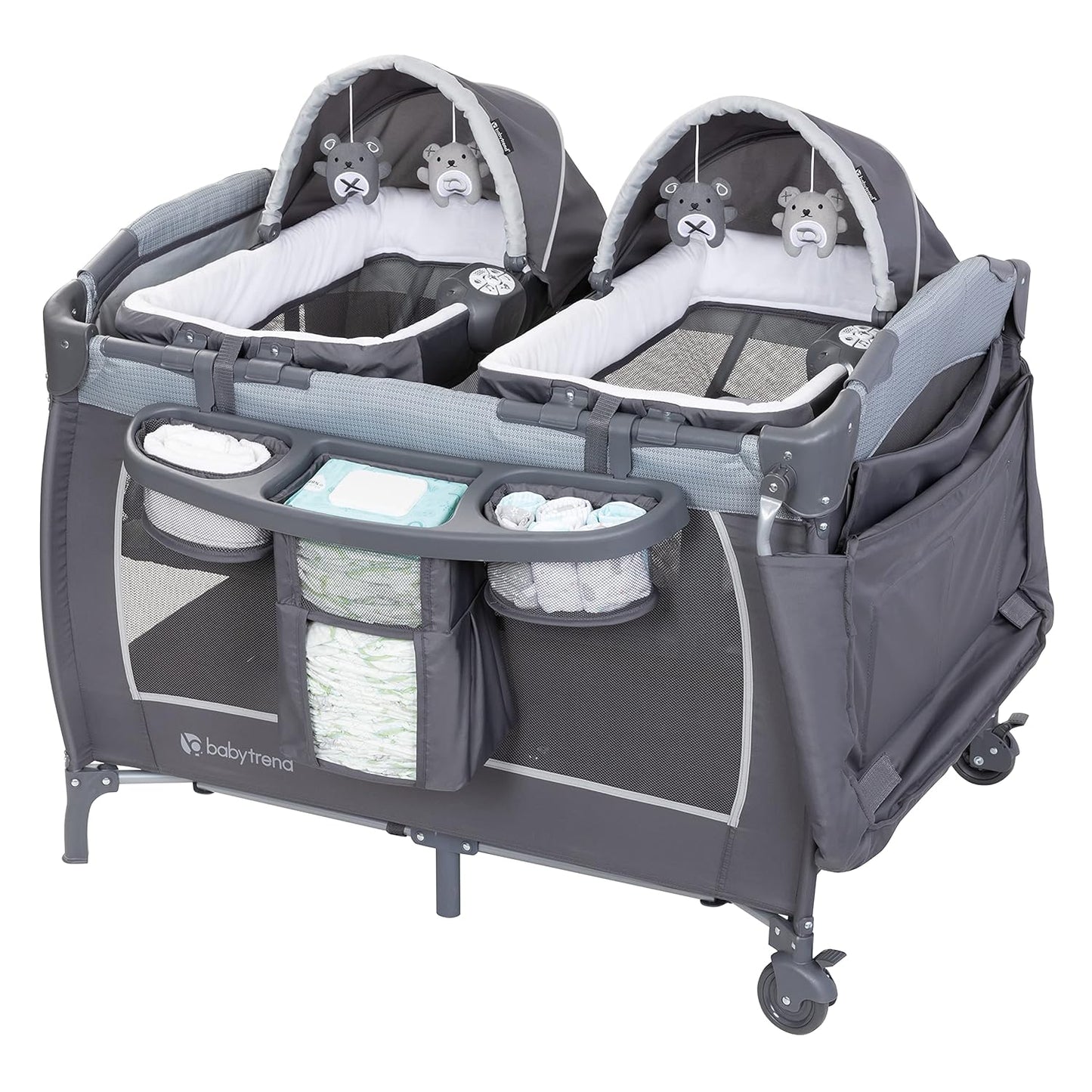 Baby Trend Lil Snooze Deluxe III Playard for Twins in Cozy Grey