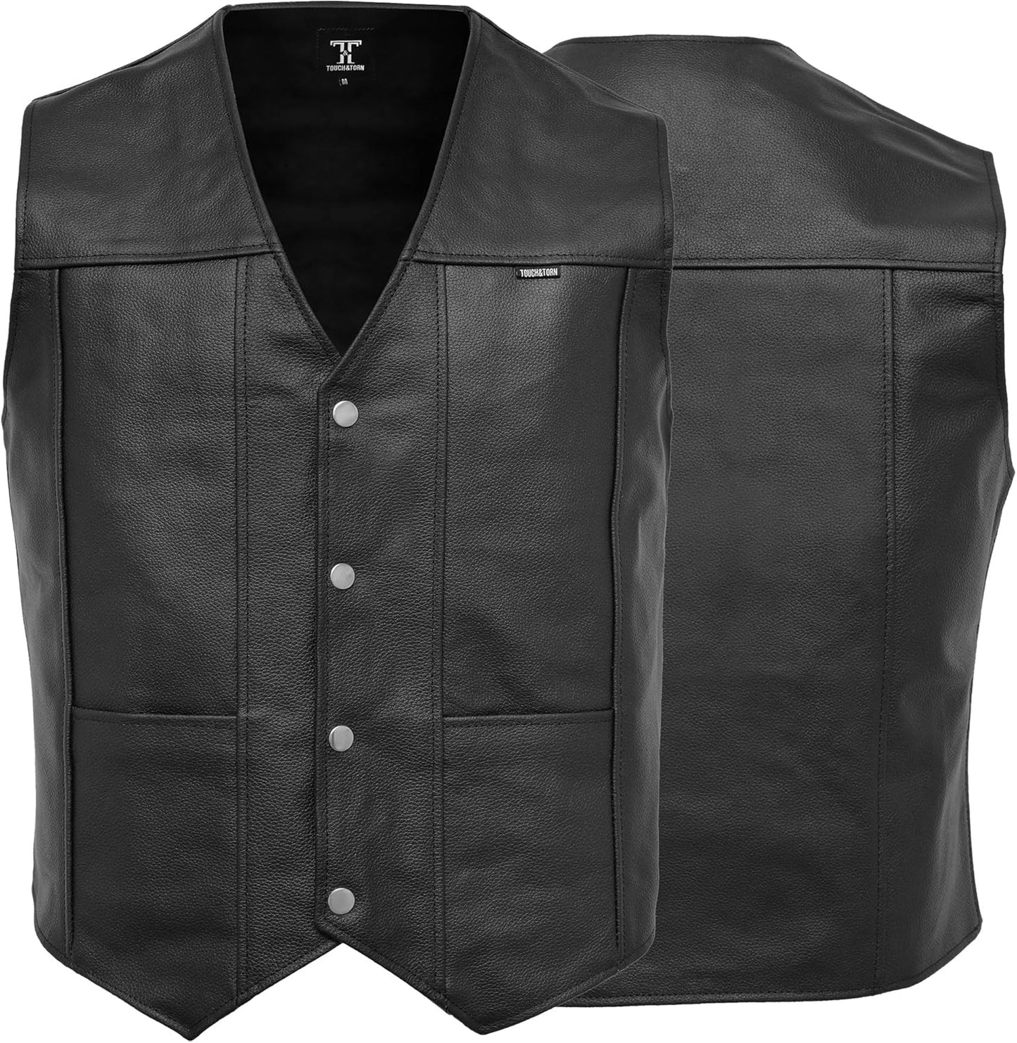 Touch&Torn Motorcycle Leather Vest for Men with Concealed Pocket