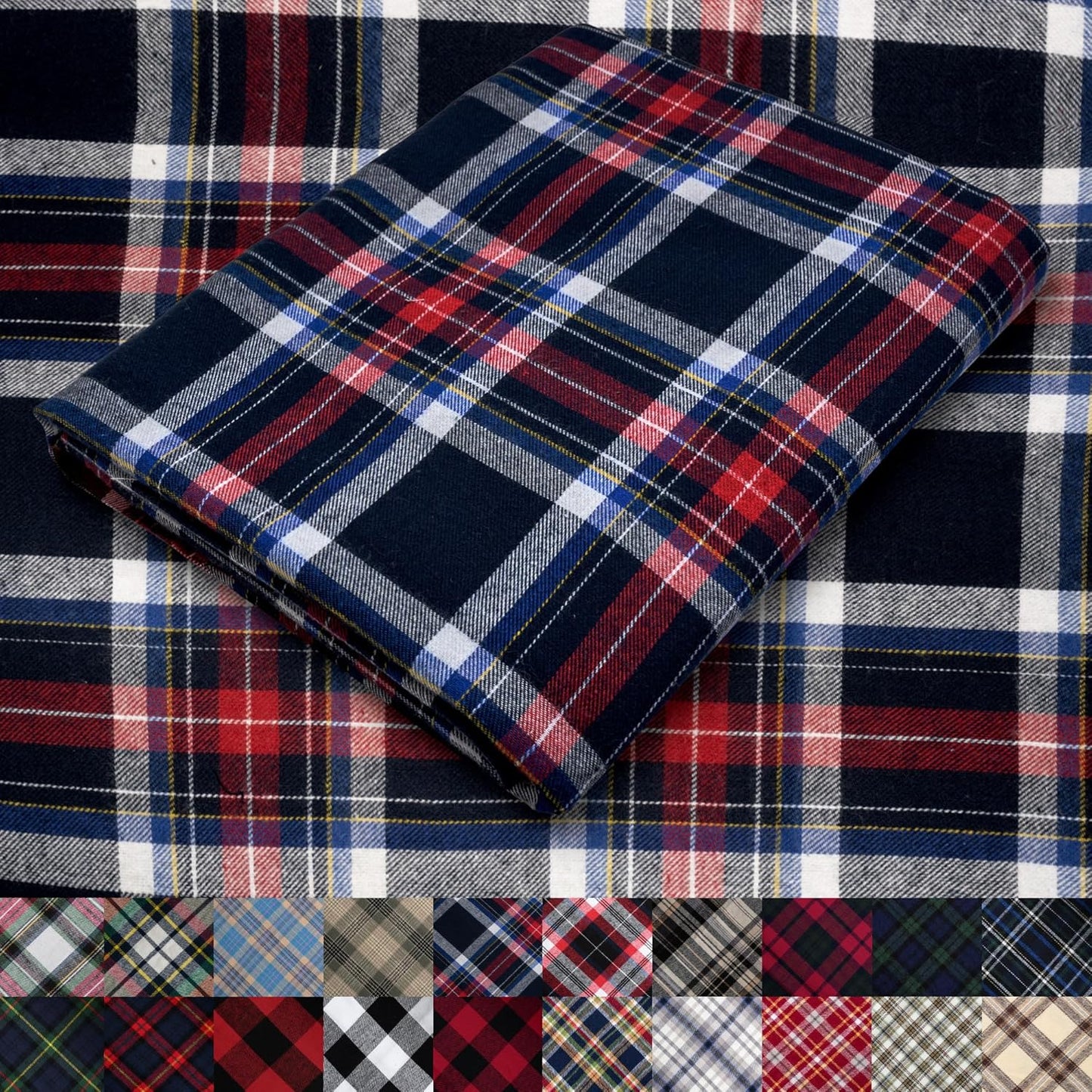 Pico Textiles Navy Blue and Red Tartan Plaid Flannel Fabric