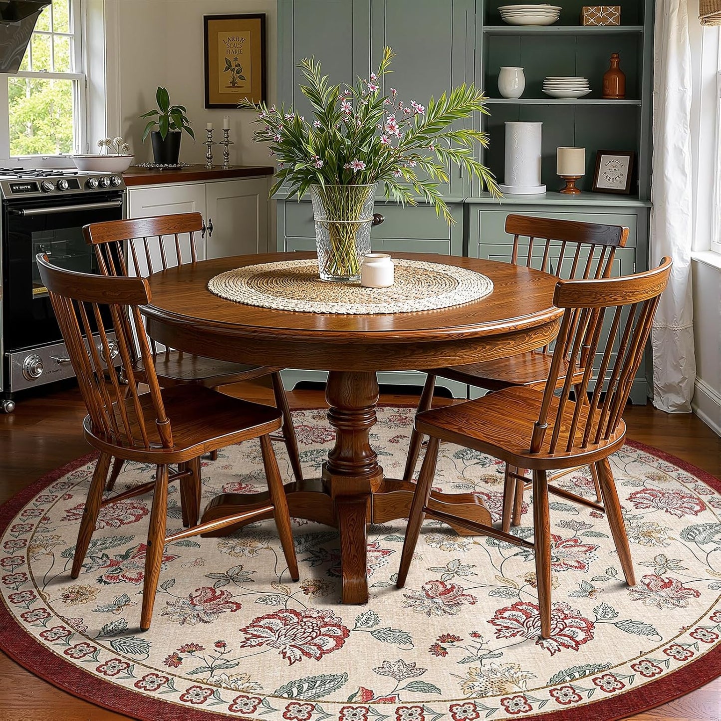 Floral Round Rug for Dining Room by jinchan - Vintage Design