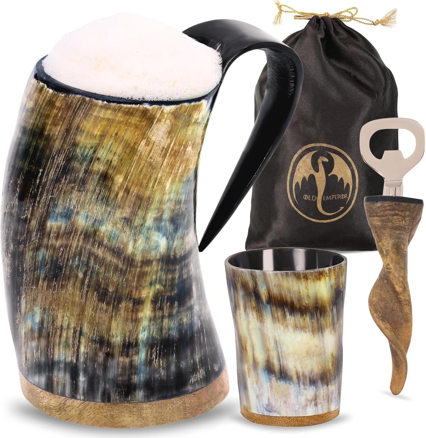 Viking Drinking Horn Mug Set - Unique Gift for Beer Lovers