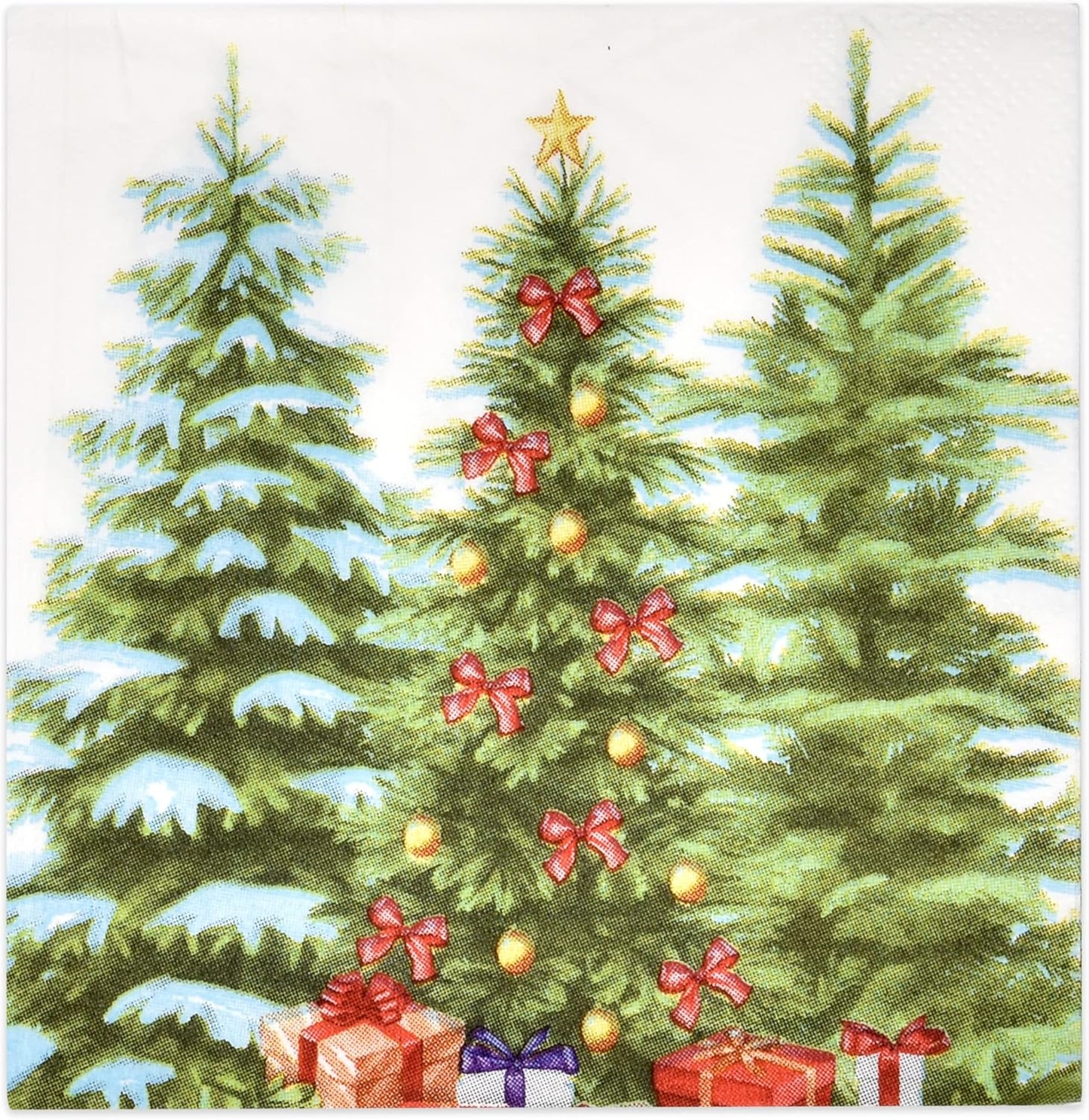 Elegant Xmas Cocktail Napkins - Festive Green Trees