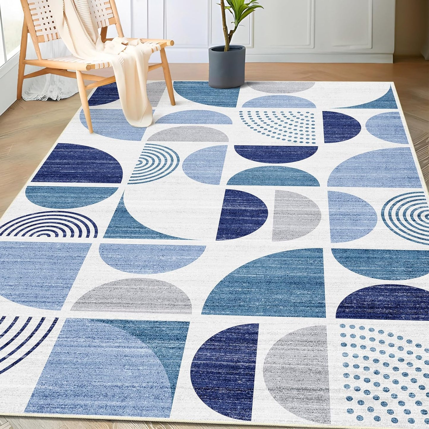 MUJOO 3x5 Washable Blue Boho Area Rug for Modern Spaces